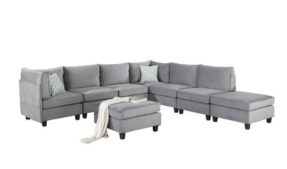 Simona gray fabric modular sectional sofa with chaise and ottoman, decorative cushions on Tampa Home & Garden Store