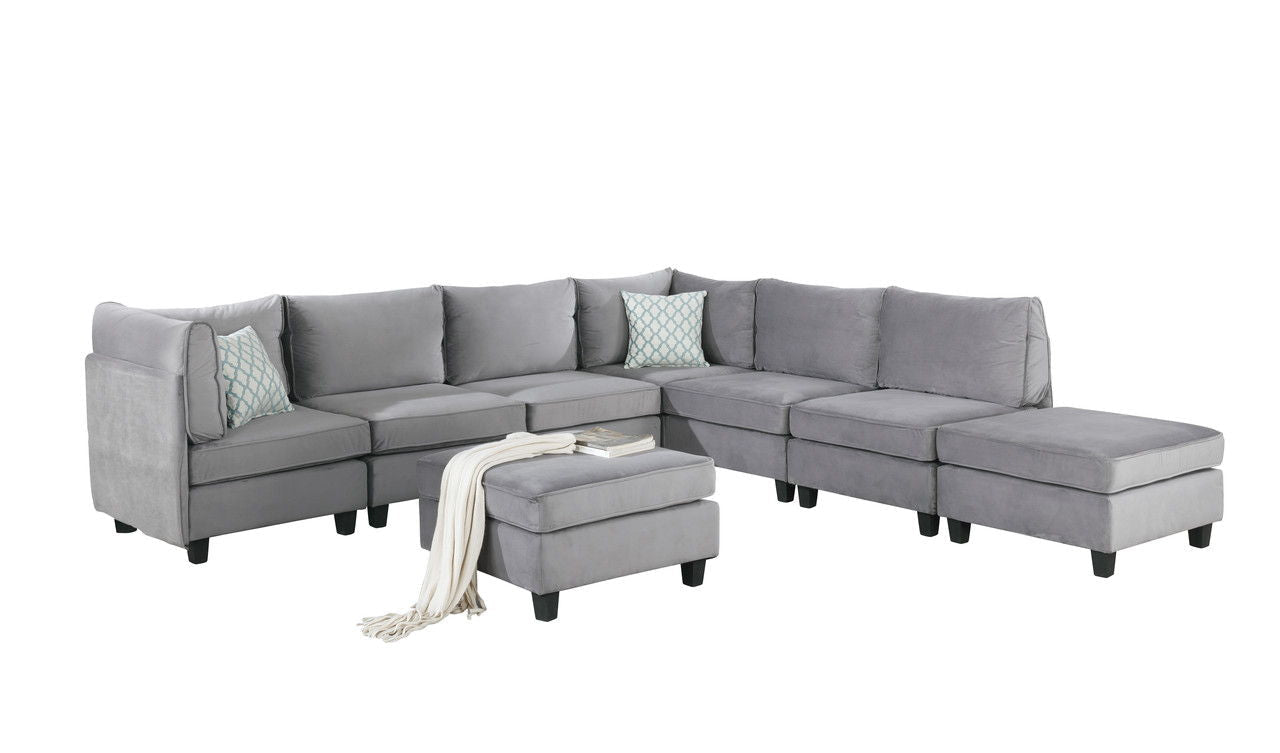 Simona modular sectional sofa in light gray fabric with chaise and ottoman by HouseOfZazla on Tampa Home & Garden Store