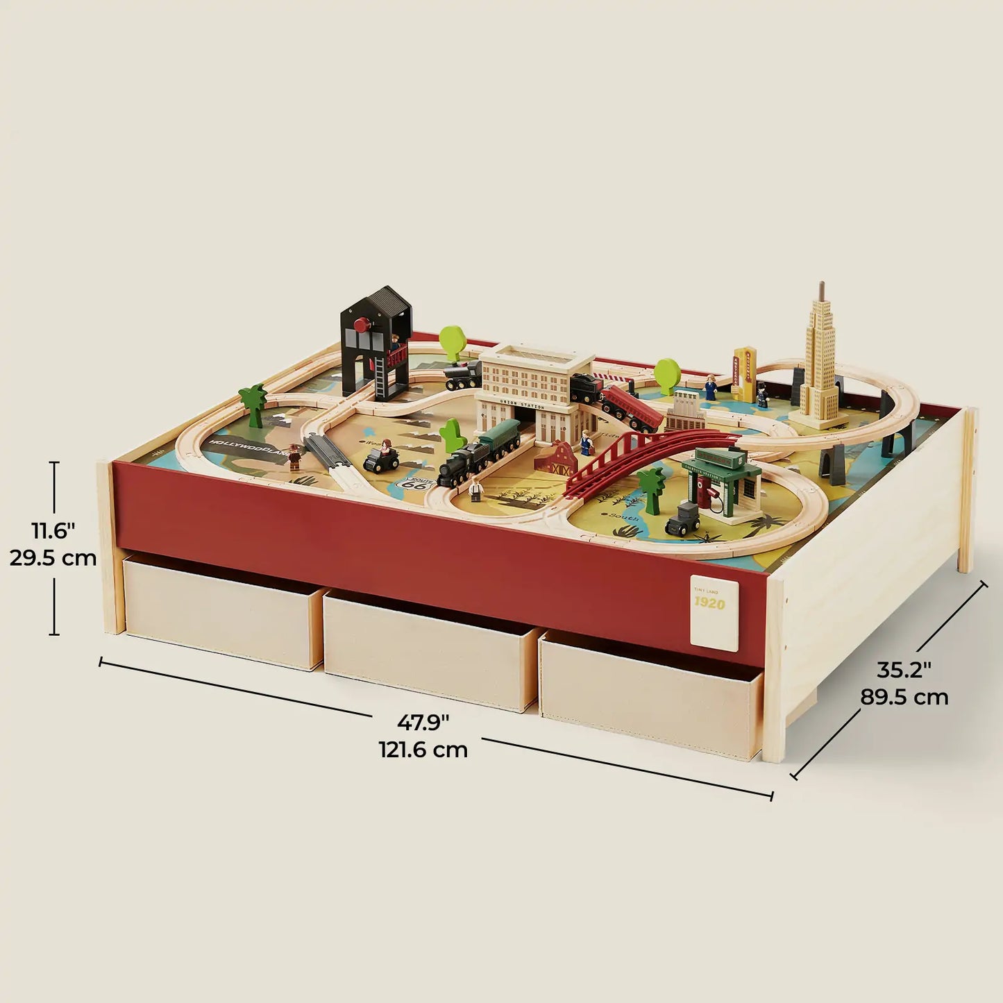 Tiny Land 1920 Railway Adventure Train Table wooden train set with tracks and city on Tampa Home & Garden Store