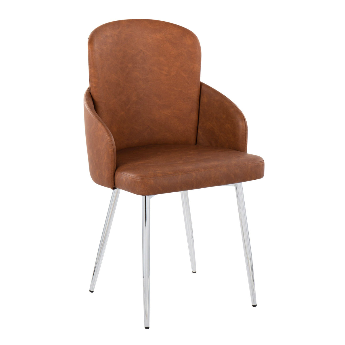 Contemporary dining chair brown upholstered seat with curved back and chrome legs on Tampa Home & Garden Store