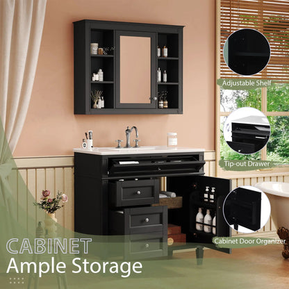 Bathroom vanity with mirror cabinet, black finish, single sink, soft-closing doors and 4 drawers on Tampa Home & Garden Store