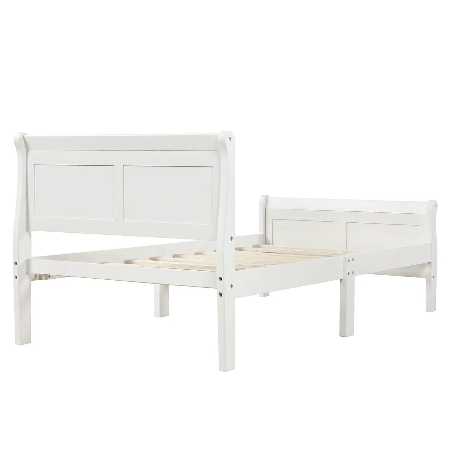 White platform bed frame with headboard and footboard, wood slat support, Unique Piece Furniture on Tampa Home & Garden Store