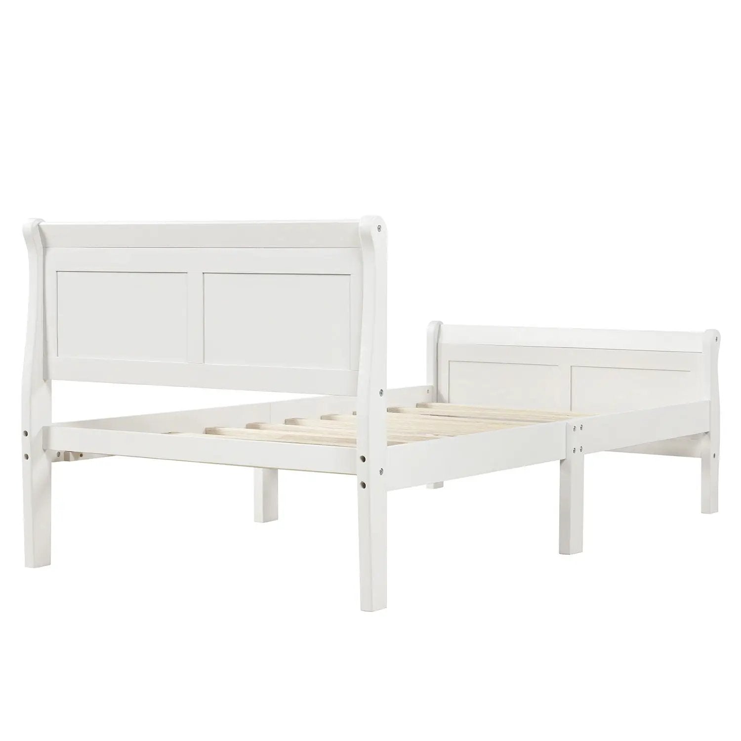White platform bed frame with headboard and footboard, wood slat support, Unique Piece Furniture on Tampa Home & Garden Store