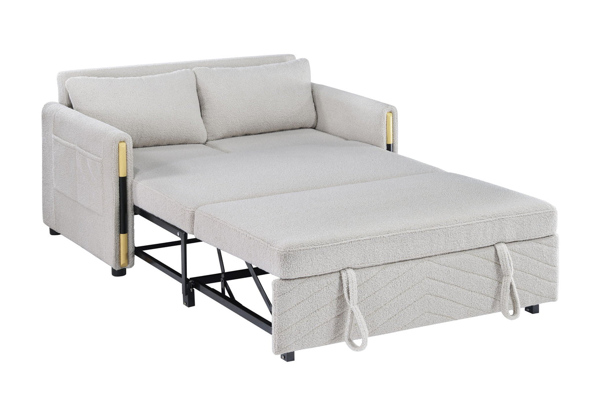Beige teddy sleeper loveseat with dual-pull design, HouseOfZazla, plush upholstery on Tampa Home & Garden Store