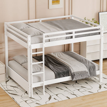 Sturdy Bunk Bed With Ladder white wooden frame dual twin bunks with gray bedding on Tampa Home & Garden Store
