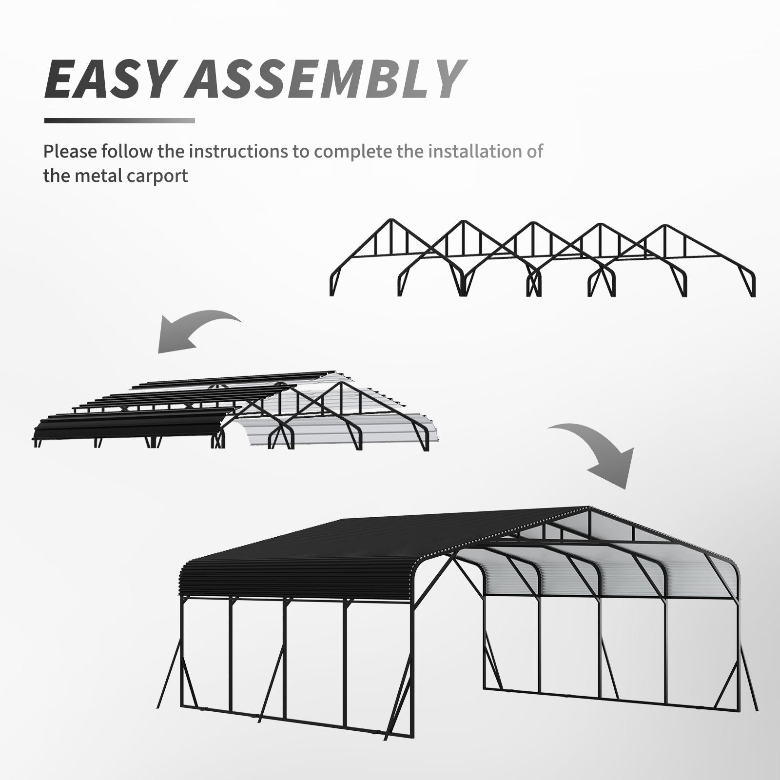 HouseOfZazla Heavy Duty Carport frame in black metal, easy assembly on Tampa Home & Garden Store
