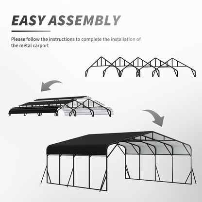 HouseOfZazla Heavy Duty Carport frame in black metal, easy assembly on Tampa Home & Garden Store