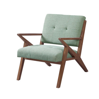 Lounge chair with tufted green upholstery and solid wood frame on Tampa Home & Garden Store