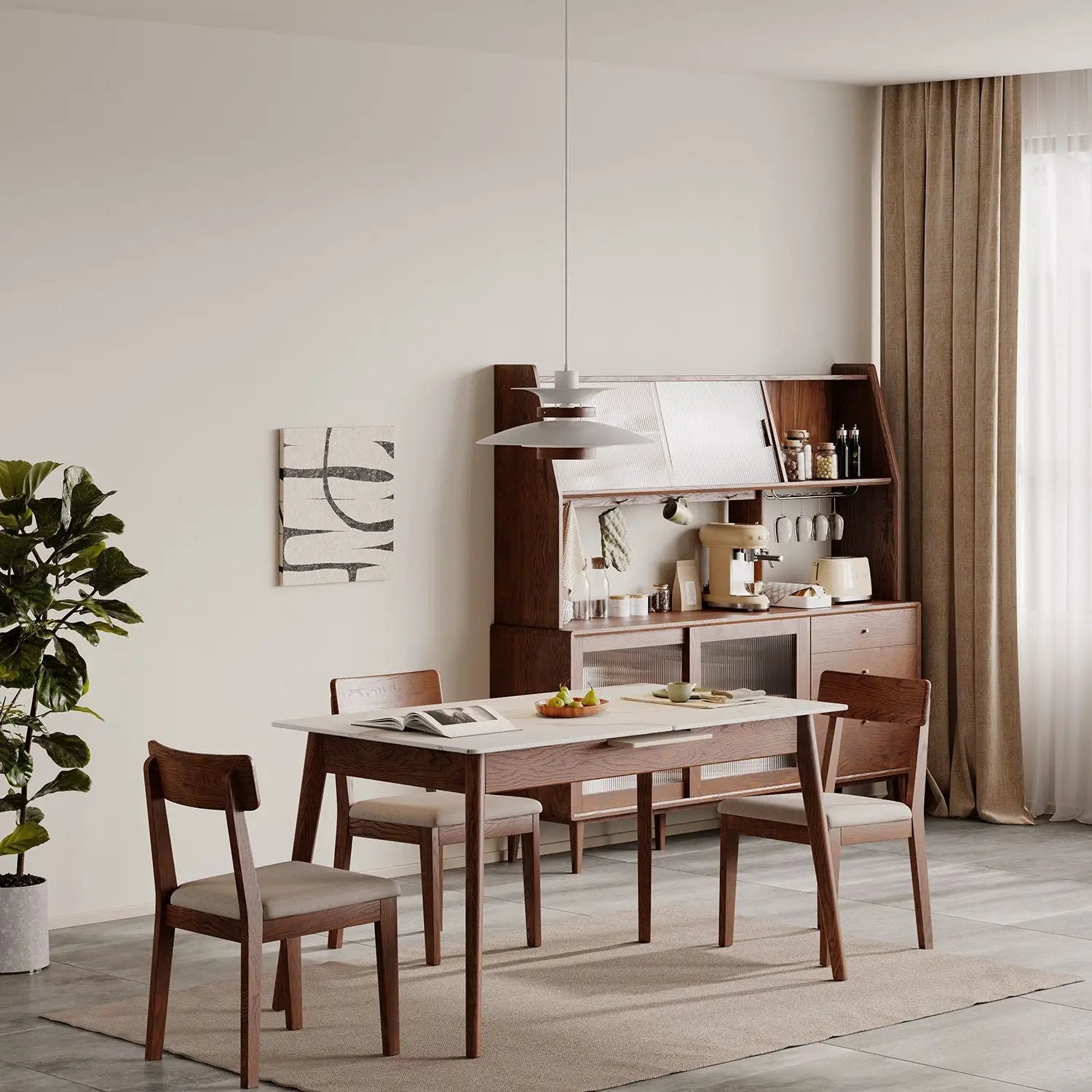 Round corner diagonal-leg telescopic dining table for 6–8 with white top and warm wood legs on Tampa Home & Garden Store