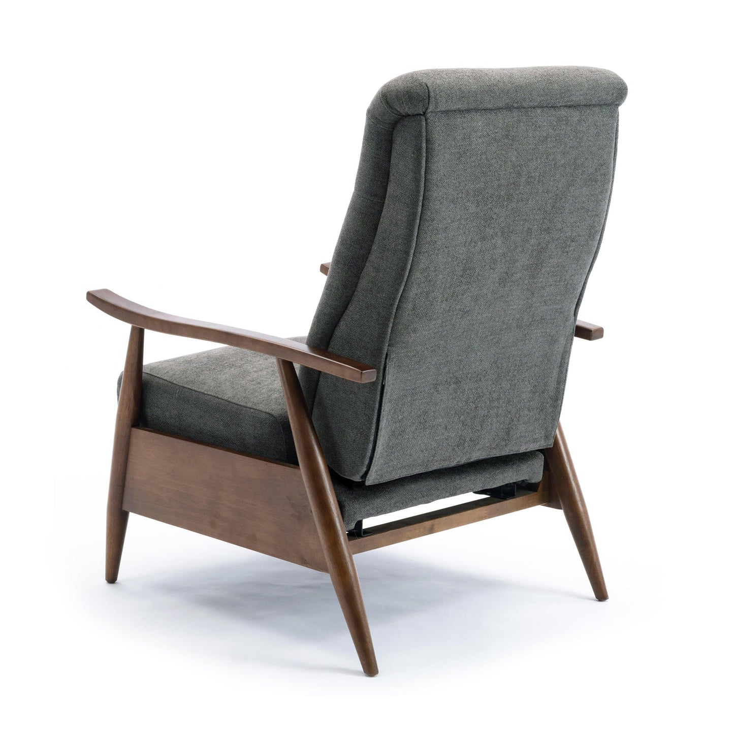 Sarasota Arm Push Back Recliner by HouseOfZazla in charcoal gray fabric with wood arms on Tampa Home & Garden Store