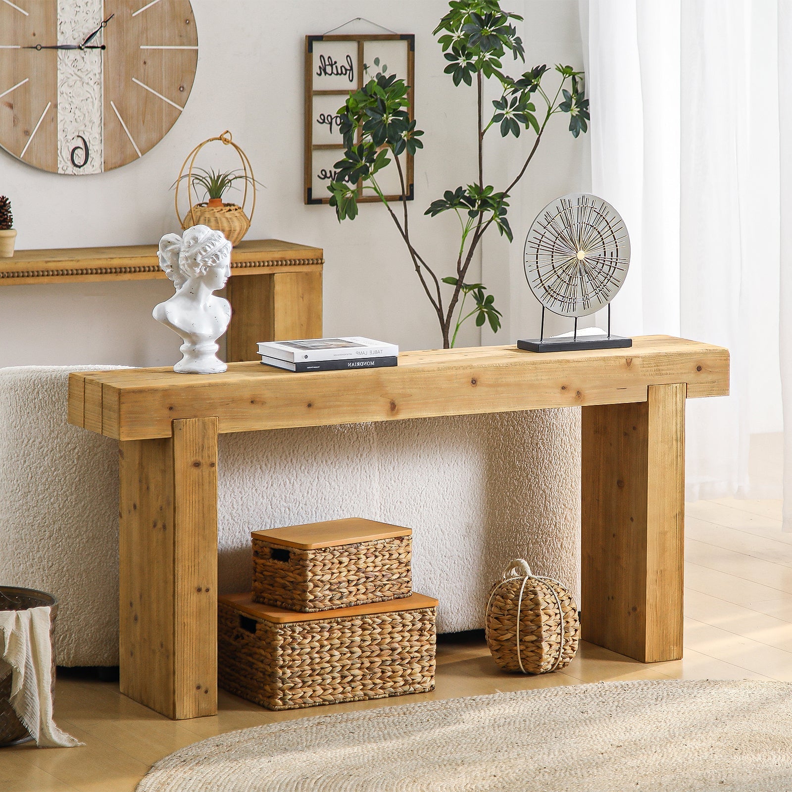 63 inch solid wood console table by HouseOfZazla in rustic farmhouse style on Tampa Home & Garden Store