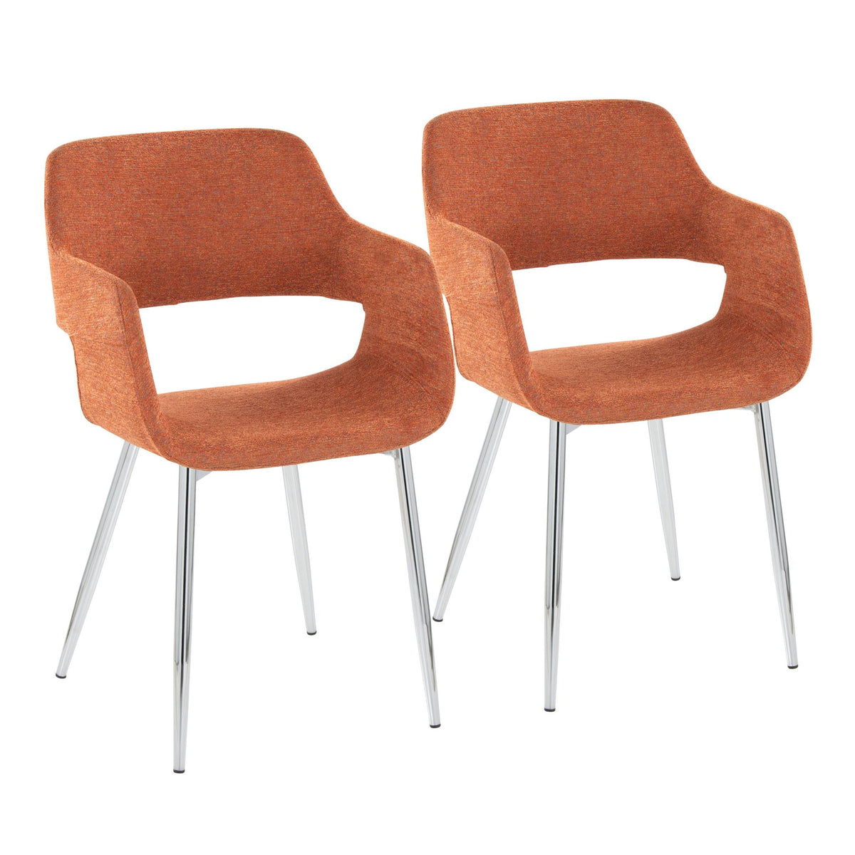 Contemporary dining chair set in orange fabric with metal legs, 2 chairs on Tampa Home & Garden Store