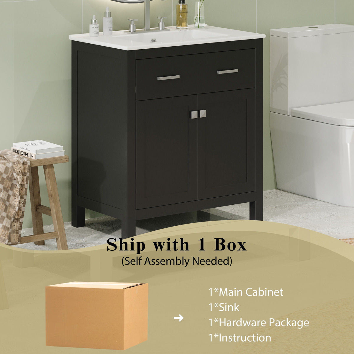 Black modern bathroom vanity with ceramic sink and soft-close doors by HouseOfZazla on Tampa Home & Garden Store