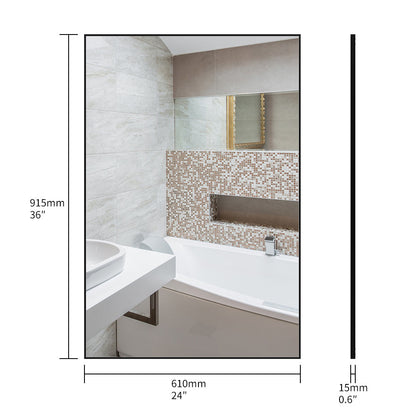 36x24 inch modern black bathroom mirror with aluminum frame decorative wall mirror suitable for living room, bedroom