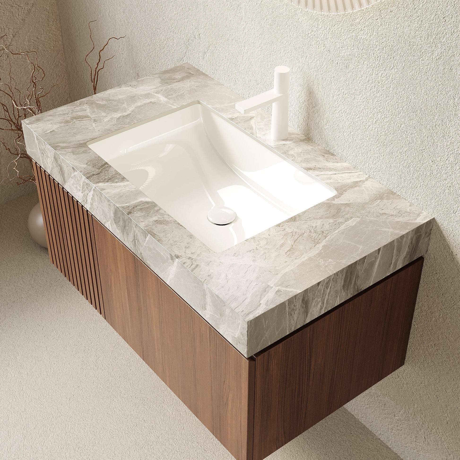 MURI 36in vanity with sink, floating plywood cabinet with drawer marble top HouseOfZazla on Tampa Home & Garden Store