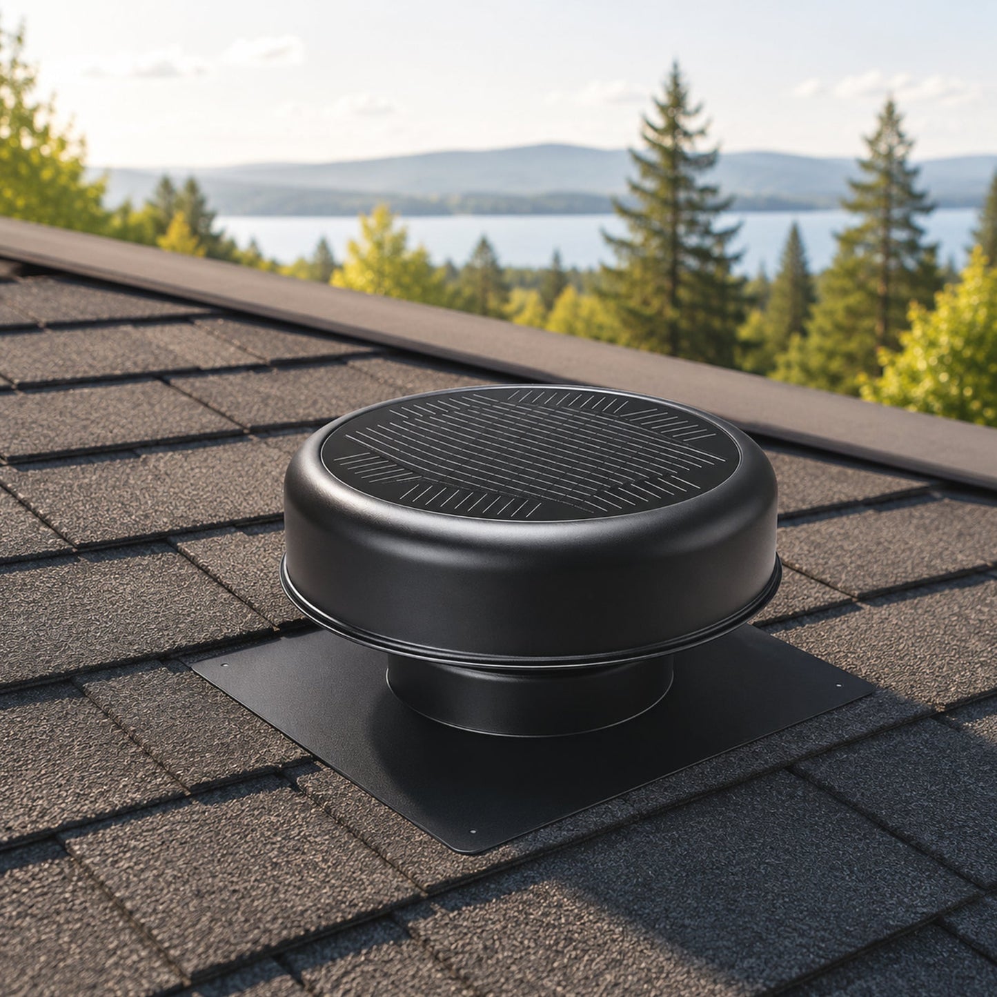 12 inch flush mount round solar roof vent fan in black on shingle roof by HouseOfZazla on Tampa Home & Garden Store