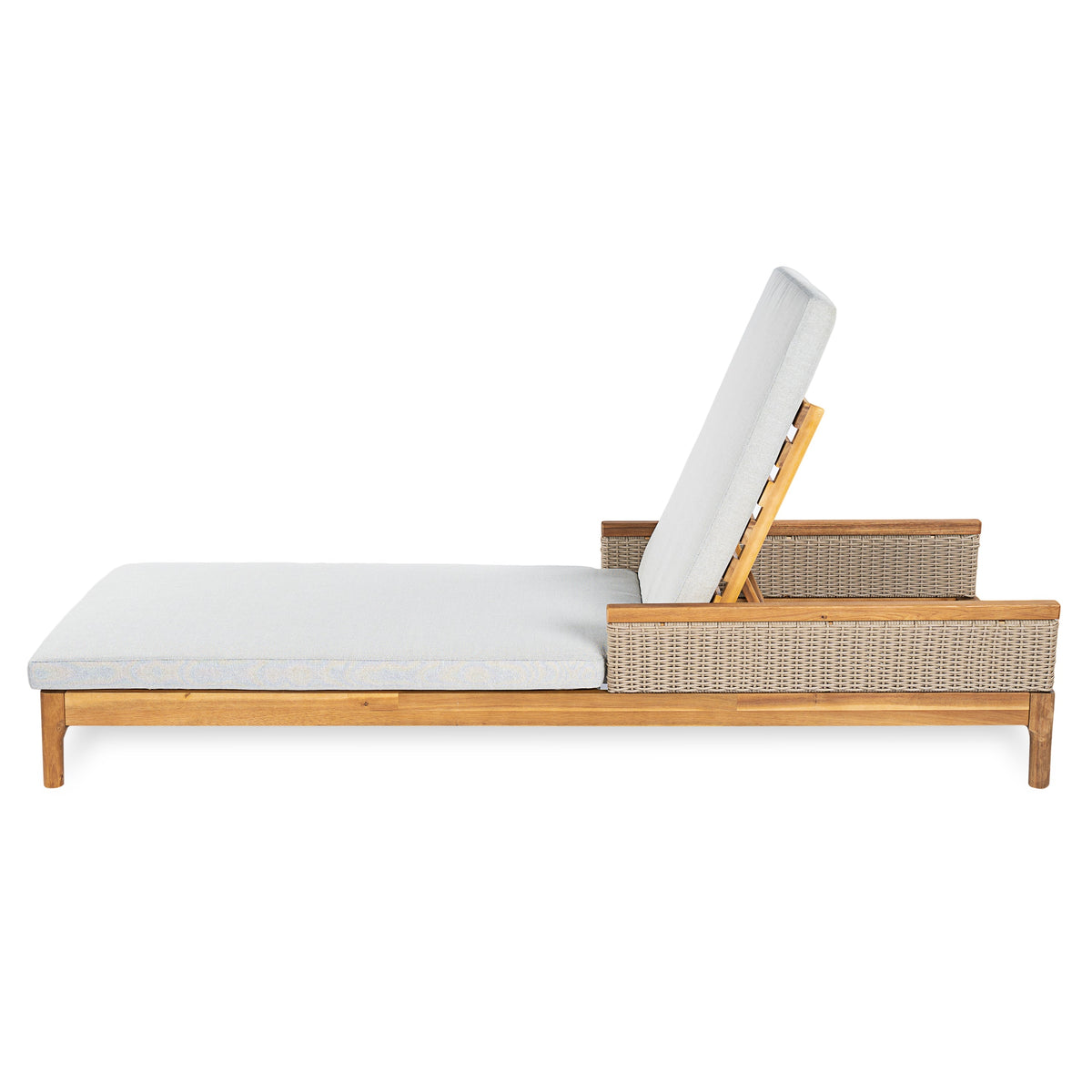 Sun lounger solid acacia wood with grey cushions HouseOfZazla outdoor chair on Tampa Home & Garden Store