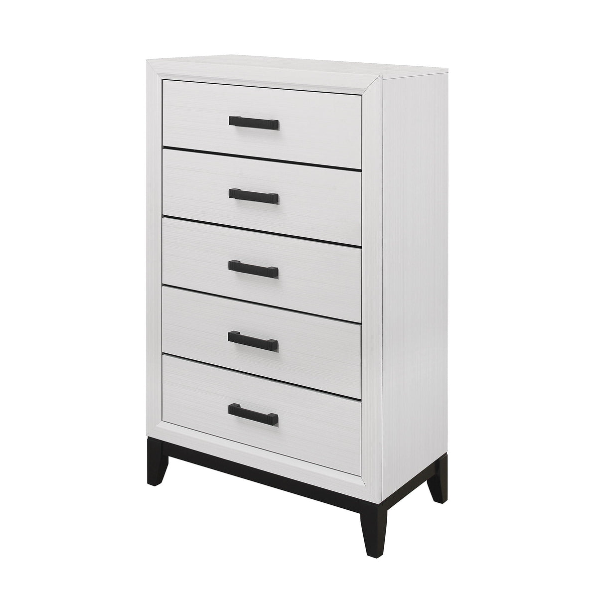 Mirage Chest with Five Drawers in white, black handles and legs on Tampa Home & Garden Store