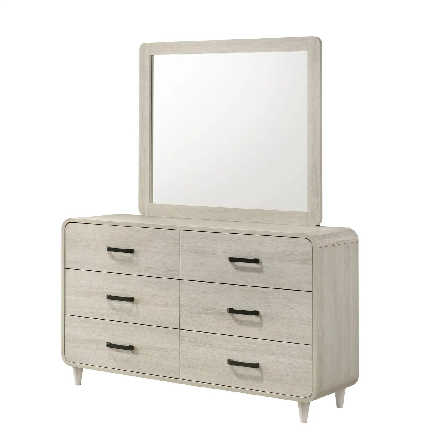 6 Drawer Dresser with Mirror in antique white by Unique Piece Furniture, with black handles on Tampa Home & Garden Store