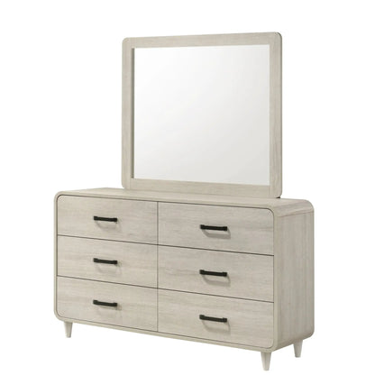 6 Drawer Dresser with Mirror in antique white by Unique Piece Furniture, with black handles on Tampa Home & Garden Store