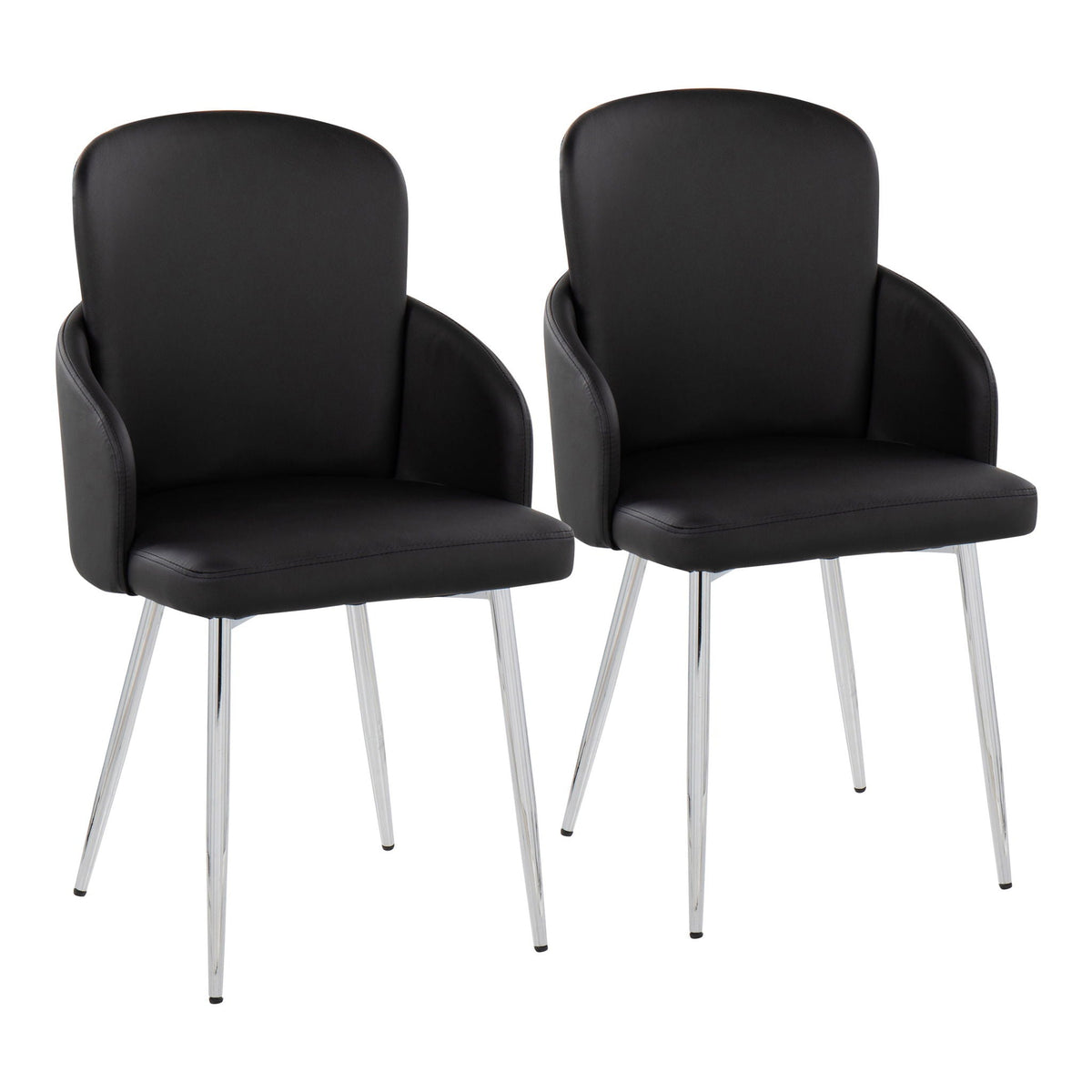 Set of 2 contemporary dining chairs with black upholstered seats and chrome legs on Tampa Home & Garden Store