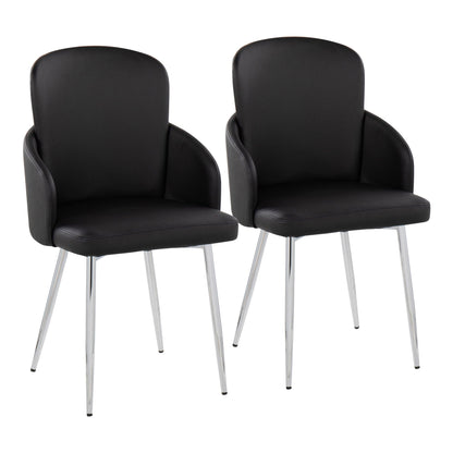 Set of 2 contemporary dining chairs with black upholstered seats and chrome legs on Tampa Home & Garden Store