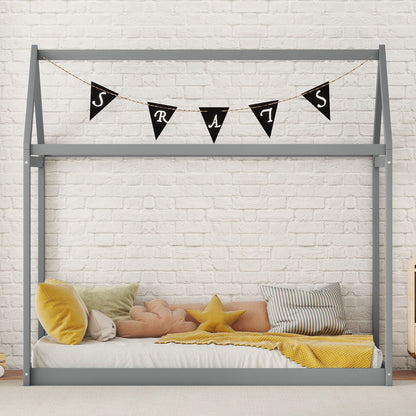 Wooden house-shaped platform bed in gray finish by HouseOfZazla on Tampa Home & Garden Store