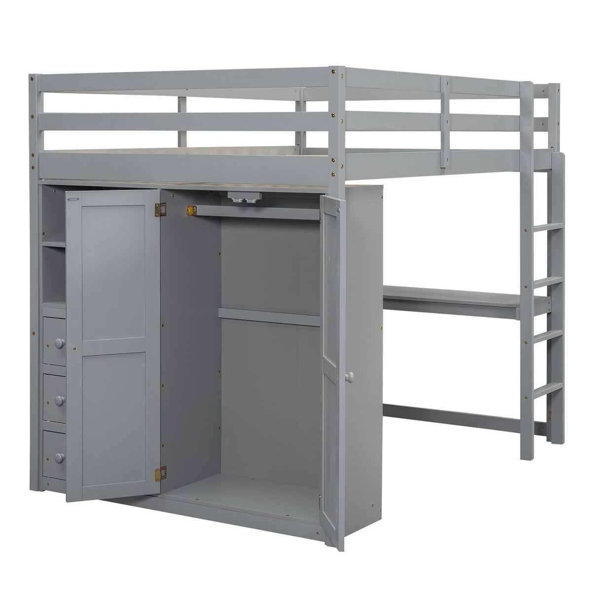 Loft bed with built-in wardrobe, shelves and drawers in grey by HouseOfZazla on Tampa Home & Garden Store