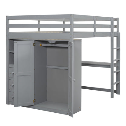 Loft bed with built-in wardrobe, shelves and drawers in grey by HouseOfZazla on Tampa Home & Garden Store