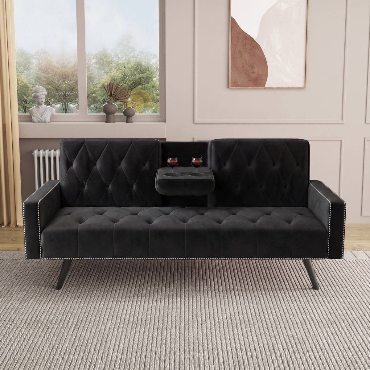 Stylish Velvet Sofa Bed and Nail Head Trim