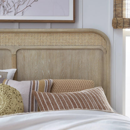 Sunset Cove panel bed by Unique Piece Furniture with natural wood frame and cane headboard on Tampa Home & Garden Store
