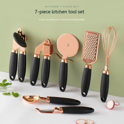 Copper-plated 7-piece kitchen tool set with black handles by Perfecsy on Tampa Home & Garden Store