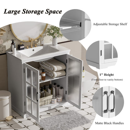 Modern bathroom vanity with ceramic sink and tempered glass doors, gray cabinet by HouseOfZazla on Tampa Home & Garden Store