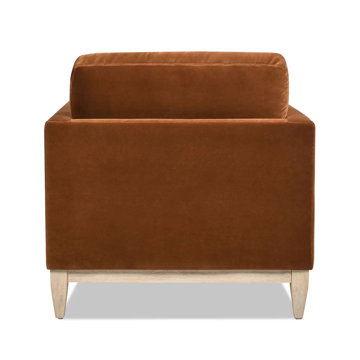 Knox Modern Farmhouse Arm Chair in warm brown velvet with light wood legs on Tampa Home & Garden Store