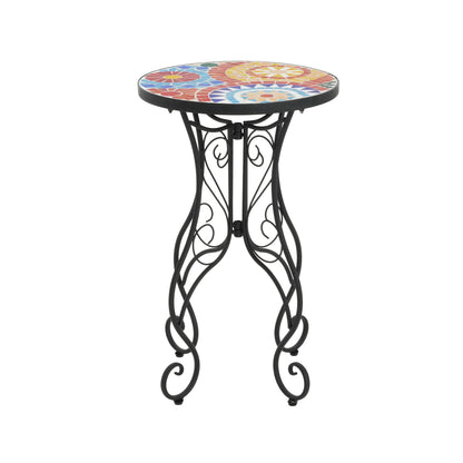 Colorful and Floral Ceramic Outdoor Side Table