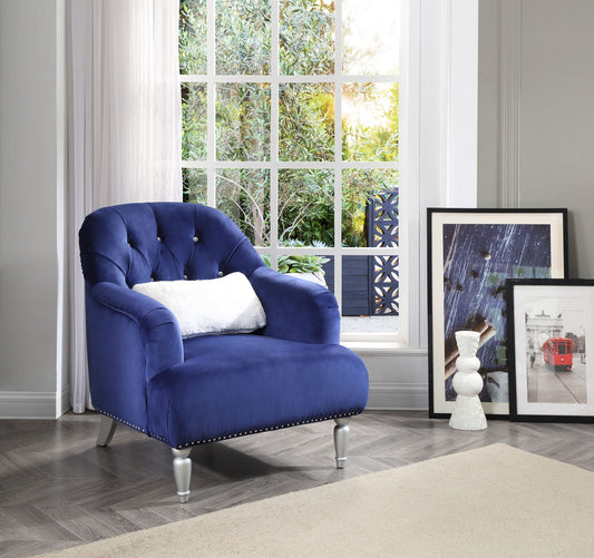Elegant Traditional Armchair blue velvet with tufted back and silver legs HouseOfZazla on Tampa Home & Garden Store