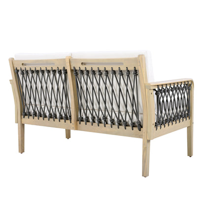 Outdoor Acacia Wood Loveseat and Coffee Table Set