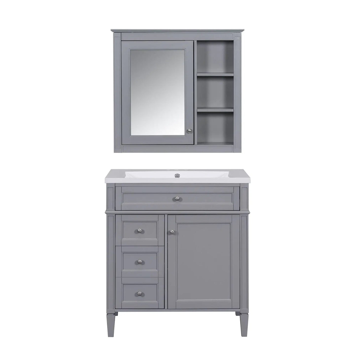 Gray bathroom vanity with medicine cabinet by Unique Piece Furniture, 2-door 4-drawer unit on Tampa Home & Garden Store