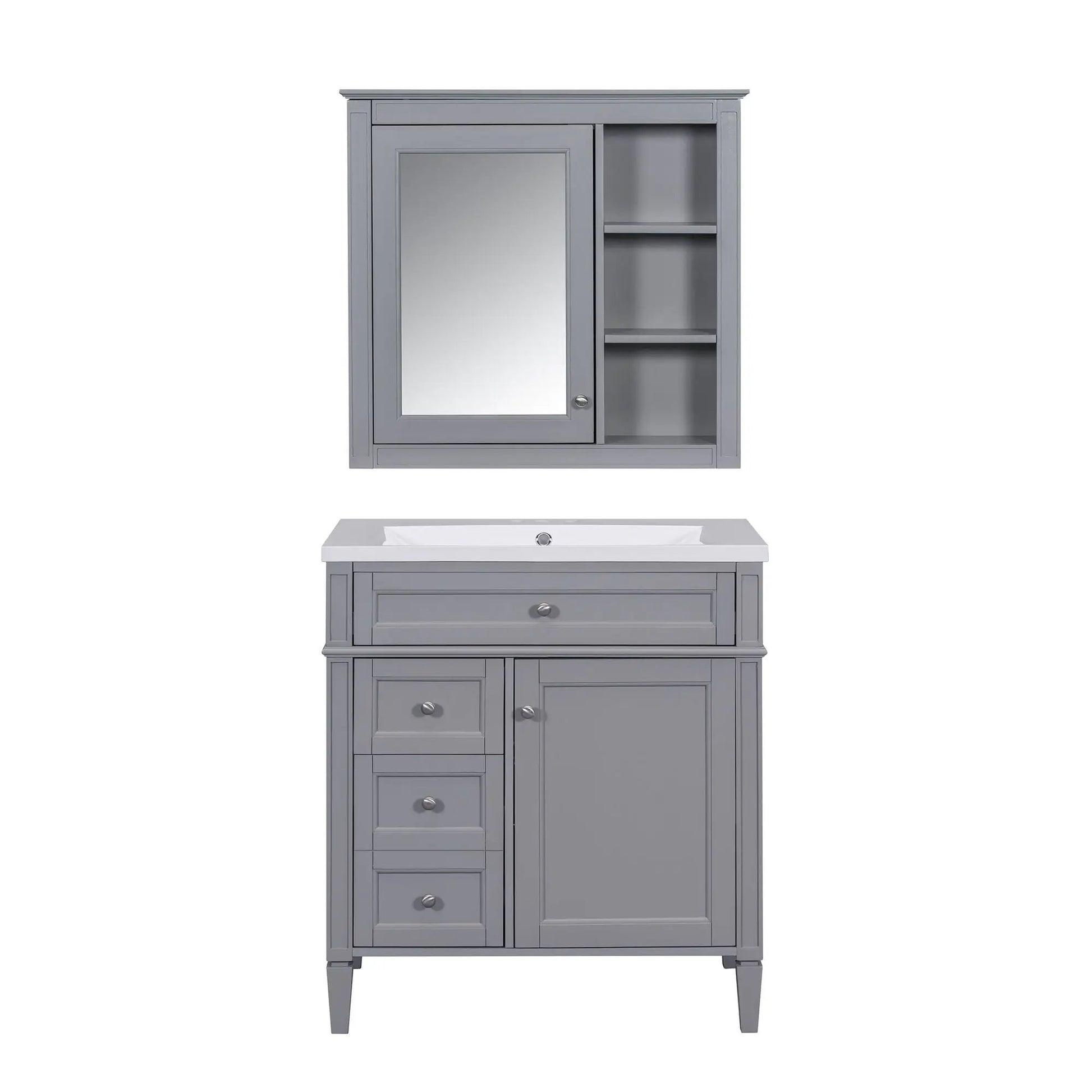Gray bathroom vanity with medicine cabinet by Unique Piece Furniture, 2-door 4-drawer unit on Tampa Home & Garden Store