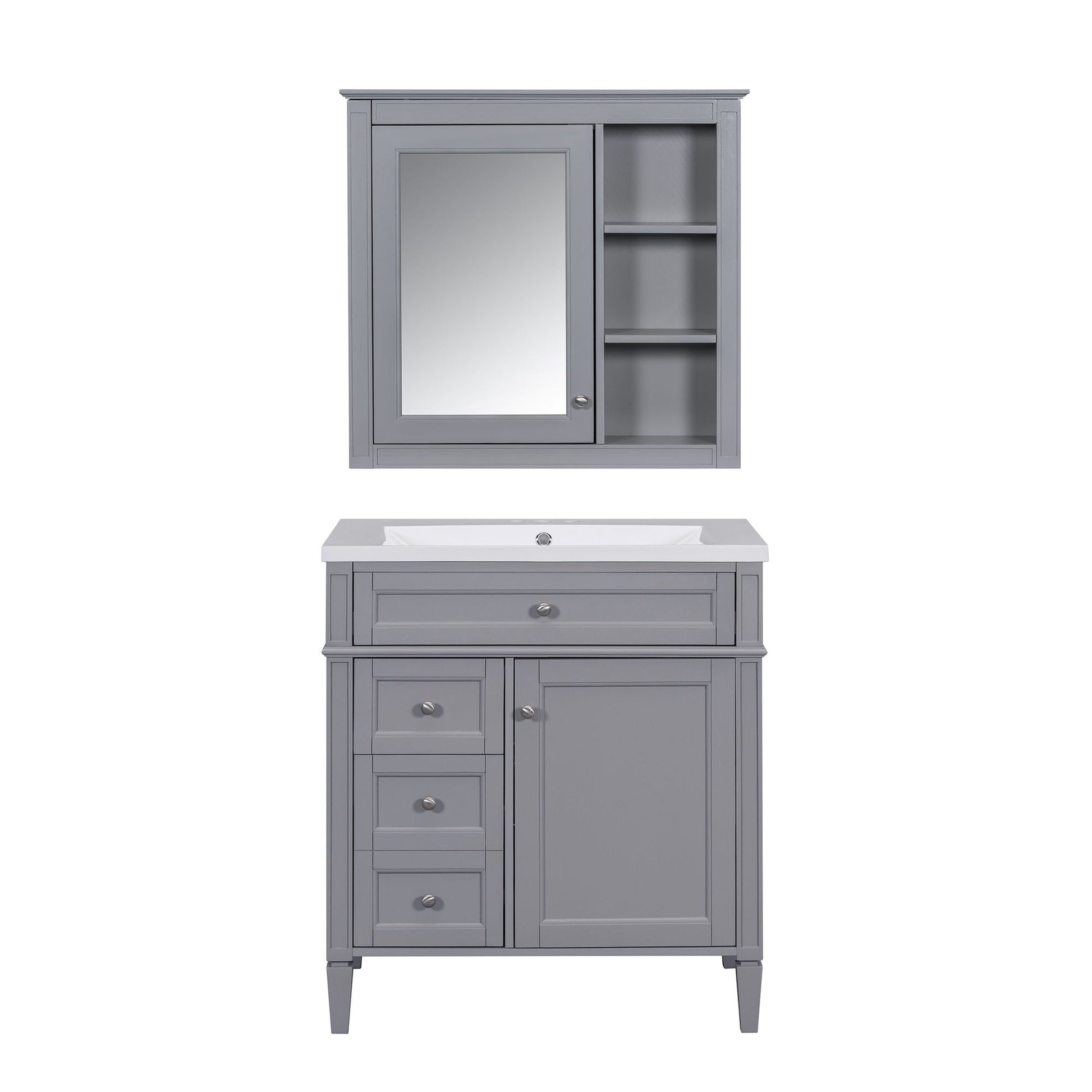 Bathroom vanity with medicine cabinet gray by HouseOfZazla, mirror door, 2 soft-close doors on Tampa Home & Garden Store