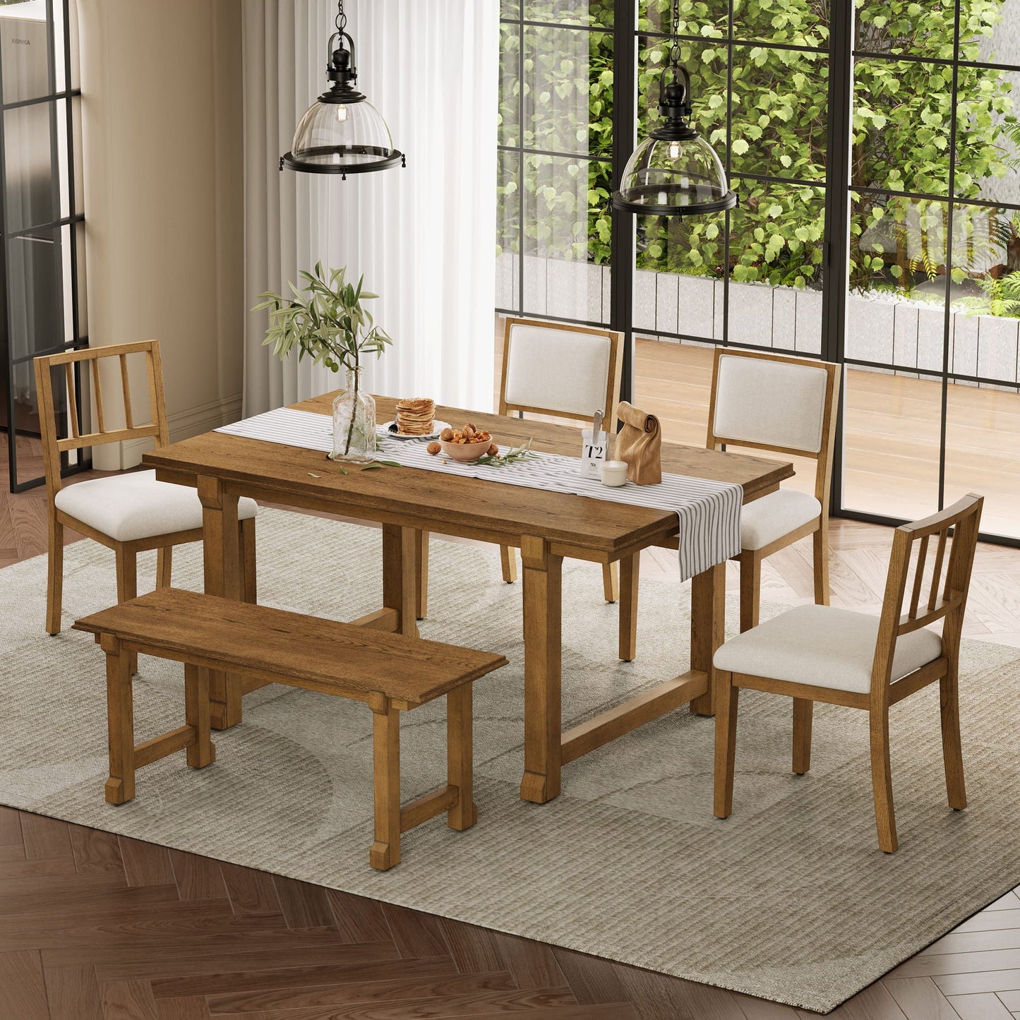 Rubber Wood Six Piece Kitchen and Dining Set