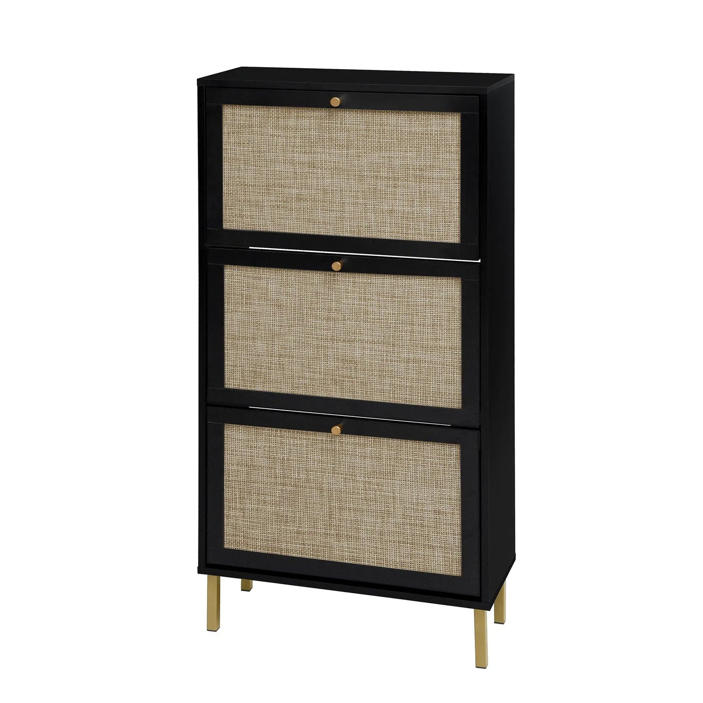 Rattan 3 Door Shoe Rack Cabinet for Entryway