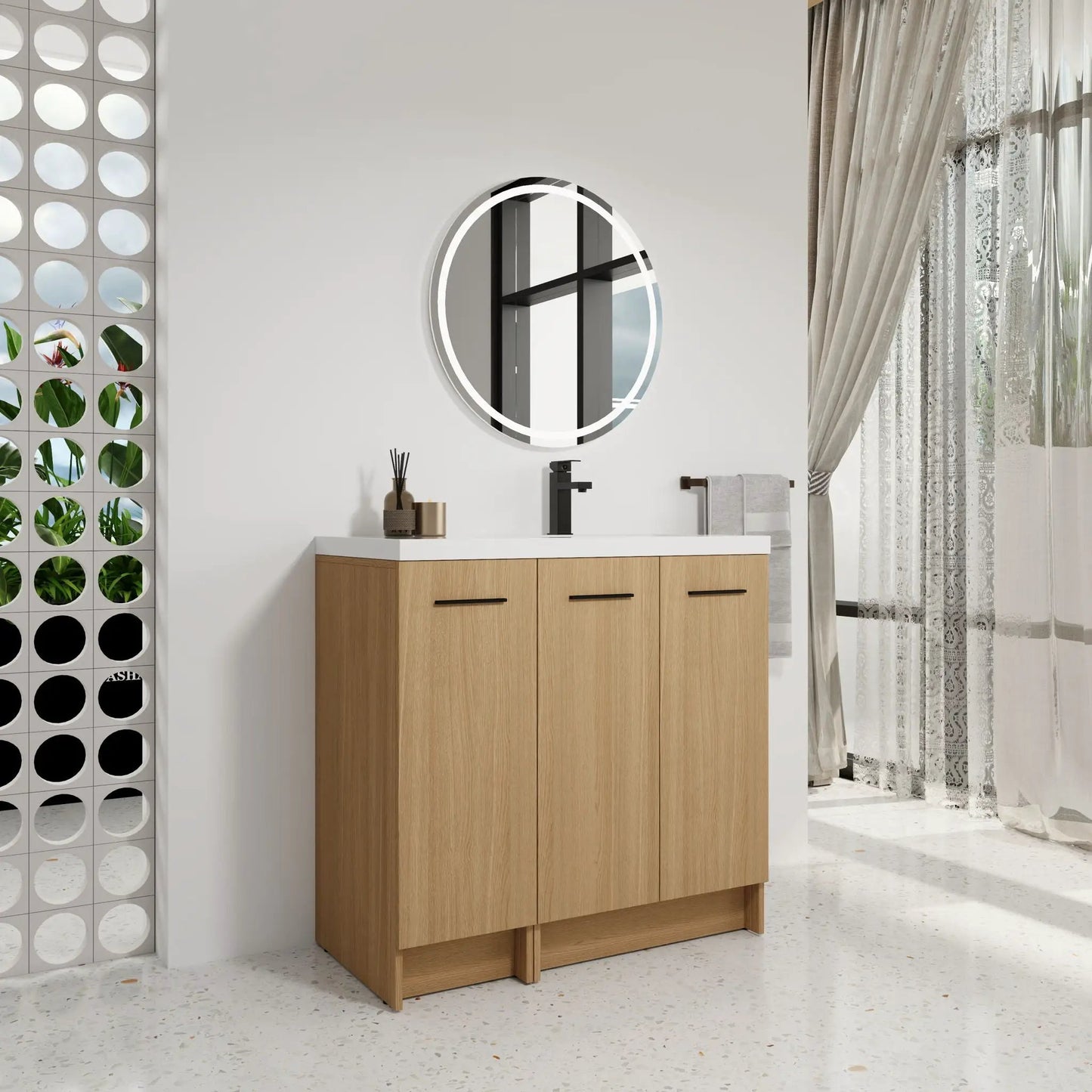 Wall Mounted Floating Vanity with Sink, 3 Doors