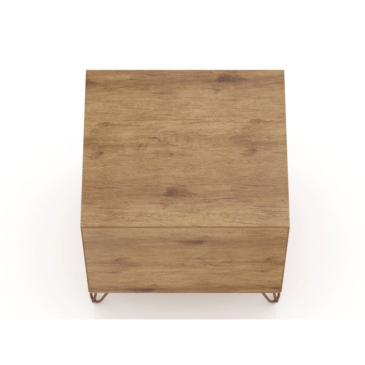 Rockefeller Nightstand with 1 drawer and splayed legs in warm brown wood finish, top-down view on Tampa Home & Garden Store