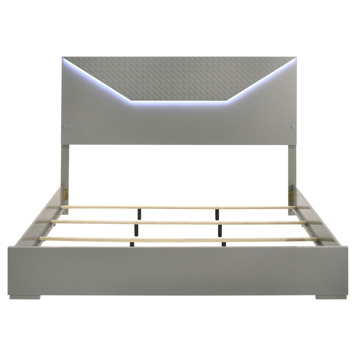 Pierce Panel Bed LED Headboard gray metal frame with quilted headboard and LED edge lighting on Tampa Home & Garden Store