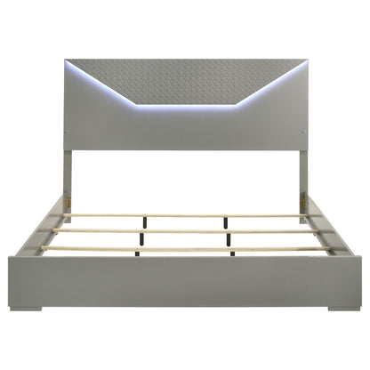 Pierce Panel Bed LED Headboard gray metal frame with quilted headboard and LED edge lighting on Tampa Home & Garden Store