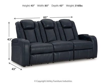Fyne-dyme power reclining sofa with adjustable headrests dark leather 3-seat on Tampa Home & Garden Store