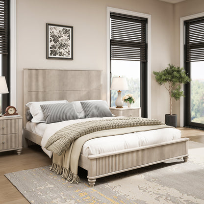 Solid Wood Queen Platform Bed with Tall Headboard