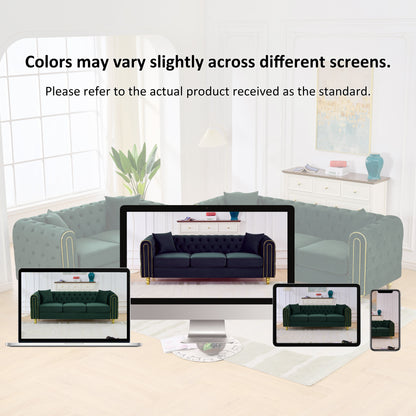 Modern 86 Inch Tufted Velvet And Gold Sofa