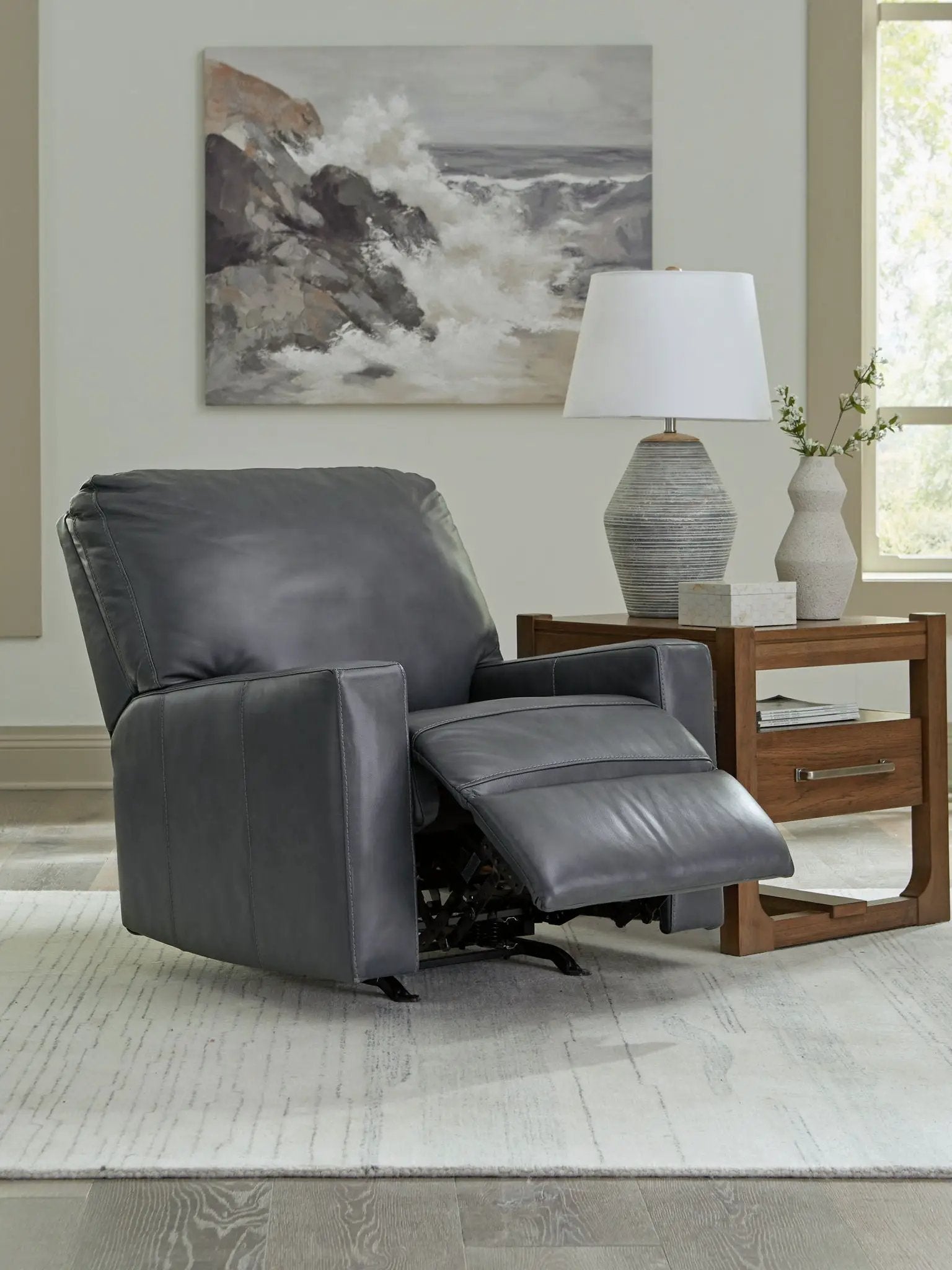Bolsena Rocker Recliner, gray leather upholstery by Unique Piece Furniture on Tampa Home & Garden Store